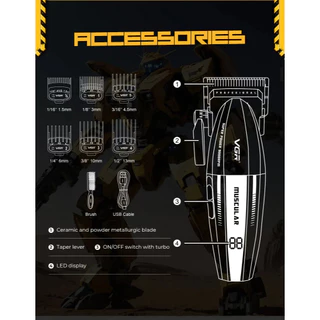 VGR V-285/285T Clipper 9000RPM จอแสดงผล LED แบตตาเลี่ยนไร้สาย ใบมีดเซรามิคเครื่องตัดผมมืออาชีพผม Trimmer