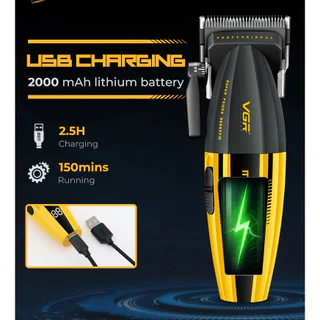 VGR V-285/285T Clipper 9000RPM จอแสดงผล LED แบตตาเลี่ยนไร้สาย ใบมีดเซรามิคเครื่องตัดผมมืออาชีพผม Trimmer