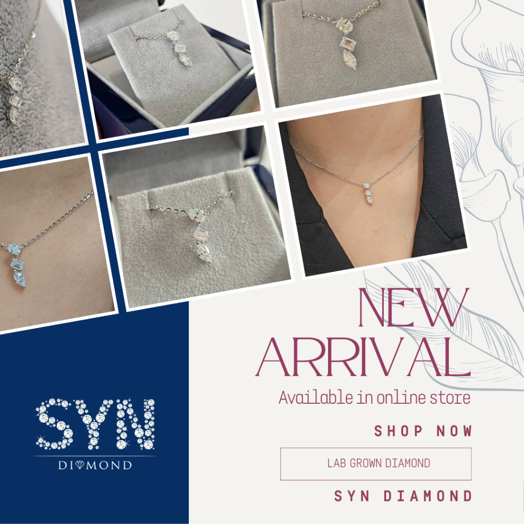 SYN Diamond สร้อยคอเพชรแฟนซี 3 แบบ เพชร3เม็ด หนักรวม 0.63 กะรัต Oval, Emerald, Marquise/Lab grown di