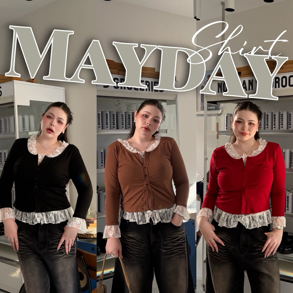 🧸𝐂𝐡𝐮𝐛𝐛𝐲𝐋𝐚𝐧𝐝.(อก38-52)🍪Mayday Shirt🍪รุ่นเมย์เดย์ เสื้อสาวอวบ ไซส์ใหญ่ แต่งลูกไม้ #Sh369