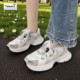 (SE-122) รองเท้าผ้าใบผู้หญิงแฟชั่น ทรงสปอร์ต สีขาวเทา มินิมอ…