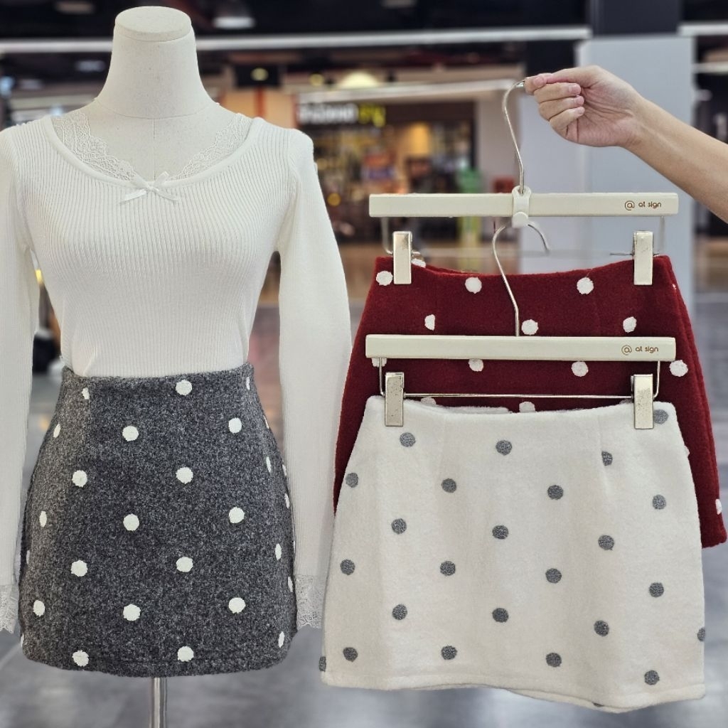 ATSIGN-Polkadot wooly mini skirt@71B5828-28