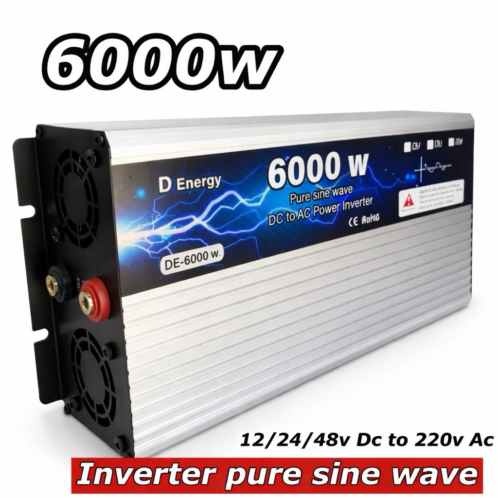 อินเวอร์เตอร์ 6000w จอ LCD คลื่นเพียวซายเวฟ inverter pure sine wave 12/24/48v Dc to 220v ac