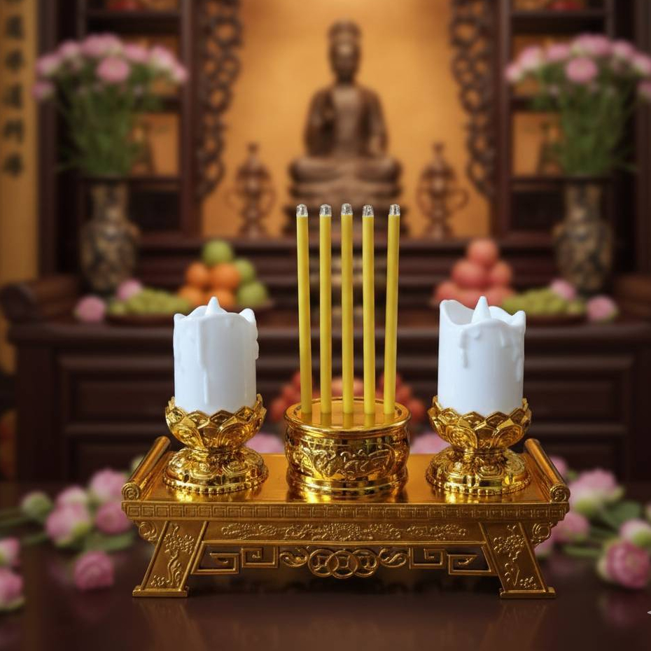 ชุดธูปเทียนธูป 5 ดอก รุ่นใส่ถ่านAAA เทียน + ธูป 5 ดอก ธูปสั้นธูปยาว No.4018-4019