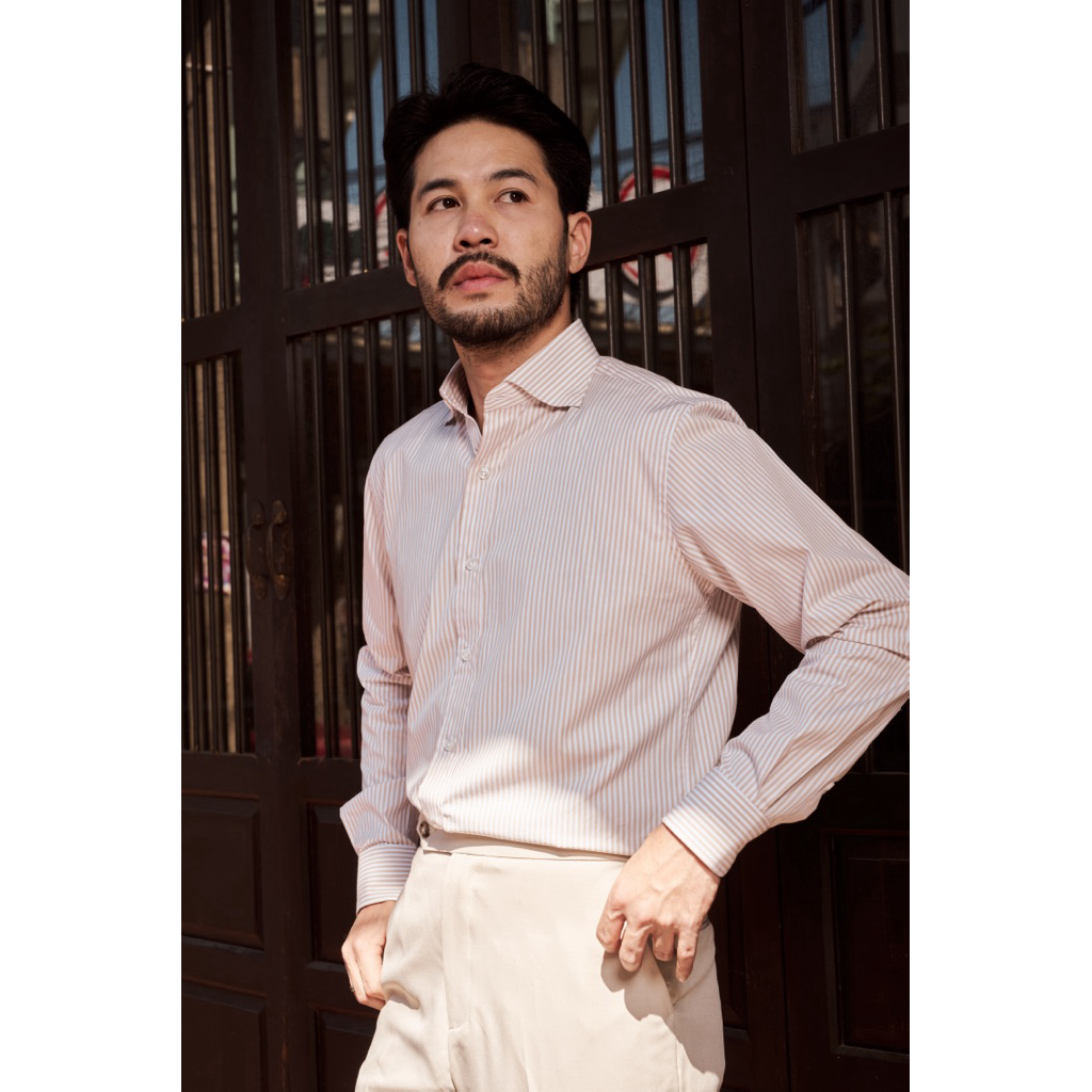 [Code20%ทักแชThe Imperial Shirt เสื้อเชิ้ตแขนยาว Cream Stripe| ผ้า Egyptian Cotton 100%| Italian Spread Collar| Slim Fit