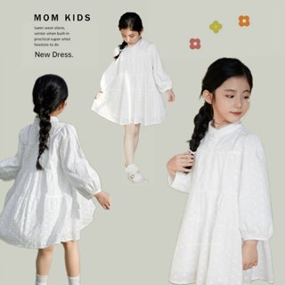 Mom Kids🌸พร้อมส่ง🌸ชุดกระโปรงแฟชั่นแขนยาวเด็กผู้หญิง ผ้าลูกไม…
