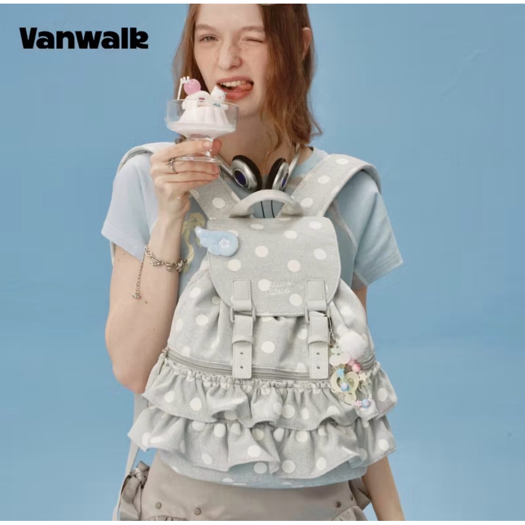 กระเป๋าเป้สีเทาลายจุดvanwalk