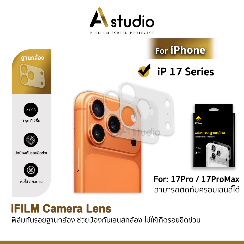 🏅iFilm ฟิล์มกันรอย ฐานกล้อง 2Pcs For iPhone 17ProMax 17Pro 17 Air 16ProMax 16 Plus มีให้เลือก ผิวใส ผิวด้าน PET