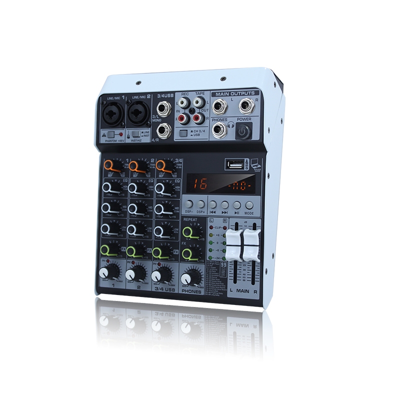 KPOP4 4-Channel Audio Mixer ระบบบลูทูธ 99dsp MP3 USB Original Mixer Equalizer สามารถเชื่อมต่อกับ 12V แหล่งจ่ายไฟรถยนต์