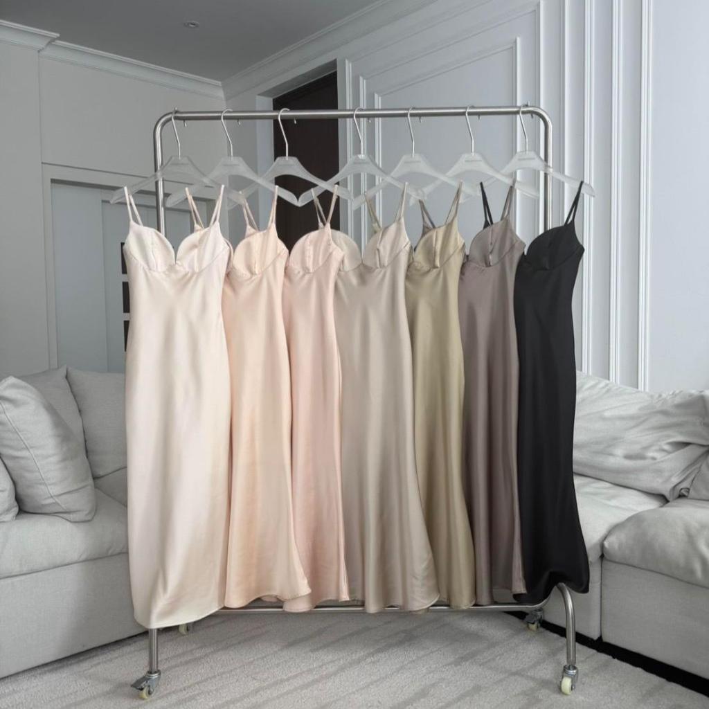 PTD415 Ciara Silky Dress ชุดเดรสสายเดี่ยวซาติน PROMTHONG (งานไซส์สายปรับได้)