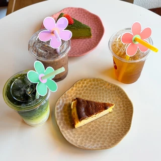 พร้อมส่ง ปลอกสวมหลอด ตกแต่งหลอด ลายดอกไม้ 5 สี ขนาด 6x6 cm. (30/60 ชิ้นต่อแพค)