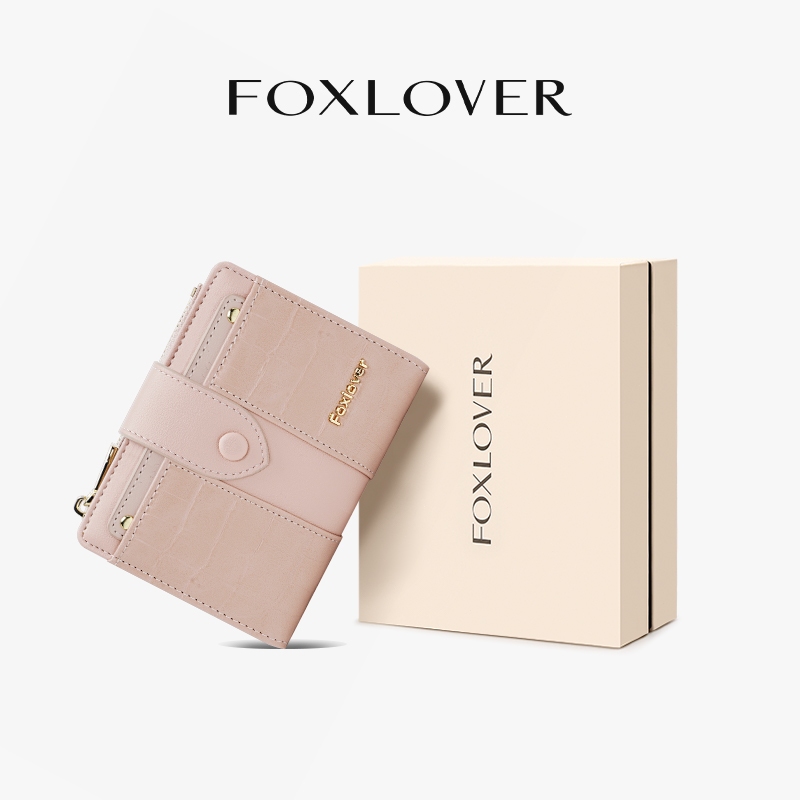 FOXLOVER กระเป๋าสตางค์ผู้หญิง ช่องใส่บัตร 5 ช่อง ขนาดเล็กและทันสมัย สีชมพู สีขาว สีดำ