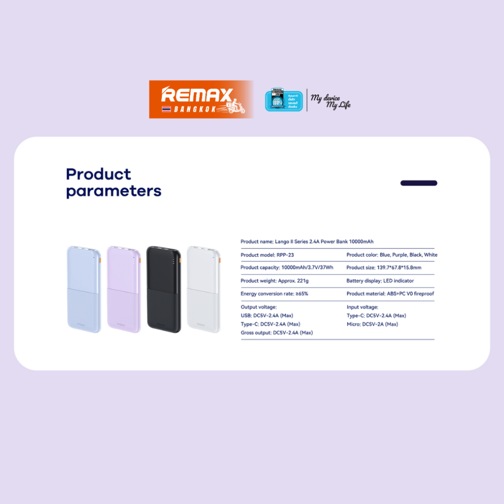 [ CCC ] Remax Power Bank RPP-23 10000mAh พาวเวอร์แบงค์ บางเบา ชาร์จเร็ว 2.4A Output USB / Type-C ราคา ถูกที่สุด ดีลบีเคเค แกลเลอรีภาพที่ 7