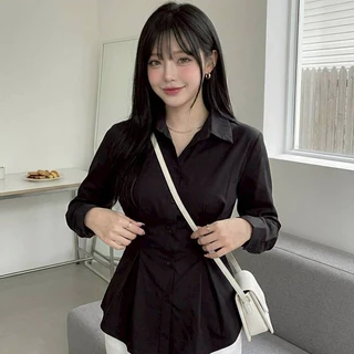 K01 ♥ มีไซส์ใหญ่สุด 62 นิ้ว !!! เสื้อเชิ้ตเข้ารูปสาวอวบสไตล์เกาหลี S-10XL แขนยาวคอปกเชิ้ต สีดำ-สีขาว ใส่ได้หลายโอกาส ♥