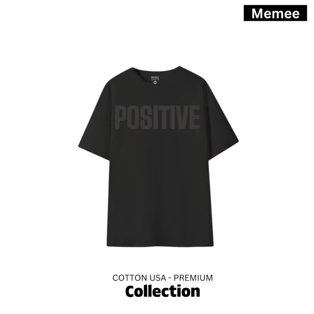 memee shop ส่งต่อแบบซักเก็บไม่เคยใส่🖤 (ราคาเต็ม169฿) เสื้อยืดโอเวอร์ไซต์ลาย positive สีดำ ไซส์ L