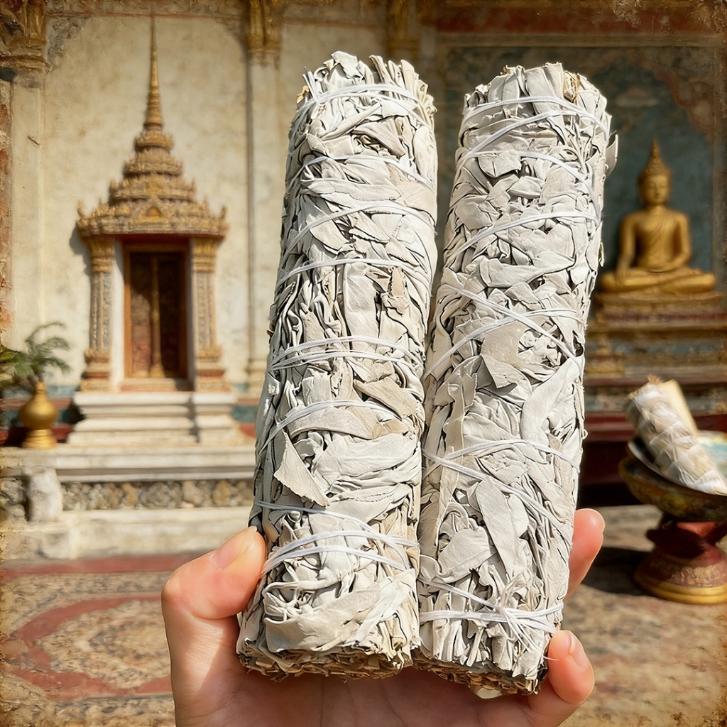 Australian white sage ล้างพลังงานลบ ไพ่ยิปซี หิน จักระออร่า White sage ขนาด 4 นิ้ว ชุดเซจ