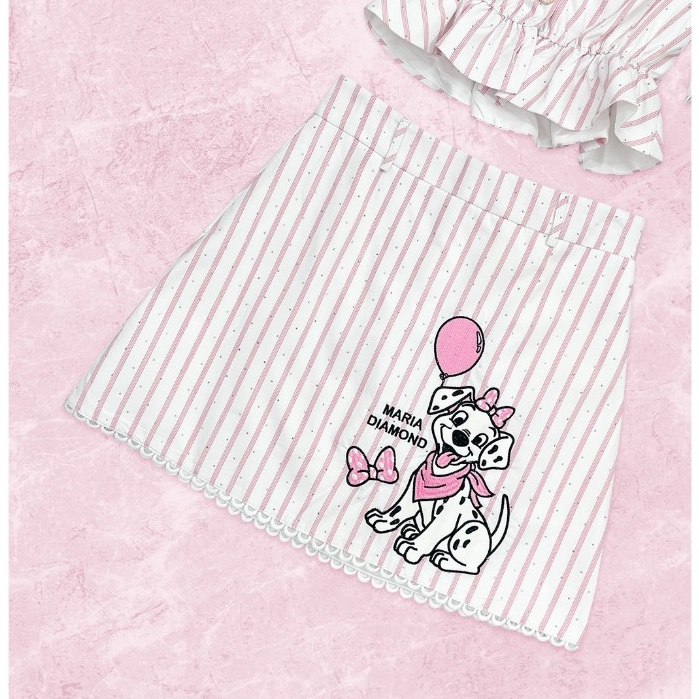 (มี3XL) Solly Pup Set เซ็ต 2 ชิ้นผ้าคอตตอนลายริ้วกลิตเตอร์งานปักกระดุมหน้า + กระโปรงงานปักมีซับในกางเกง - รูปที่ 3