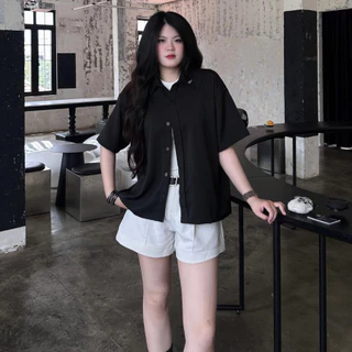 Karants เสื้อเชิ้ต Cropped Boxy ผ้าฝ้ายเนื้อเย็น ตกแต่งด้วยโลหะ สำหรับผู้ชายและผู้หญิง Unisex - KR350