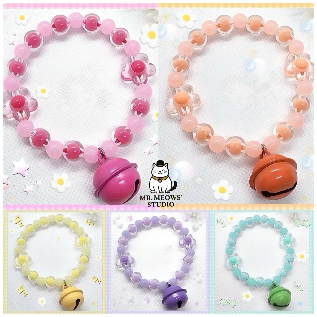 New ปลอกคอแมว สร้อยคอสัตว์เลี้ยง เอ็นยืดสีสดใส