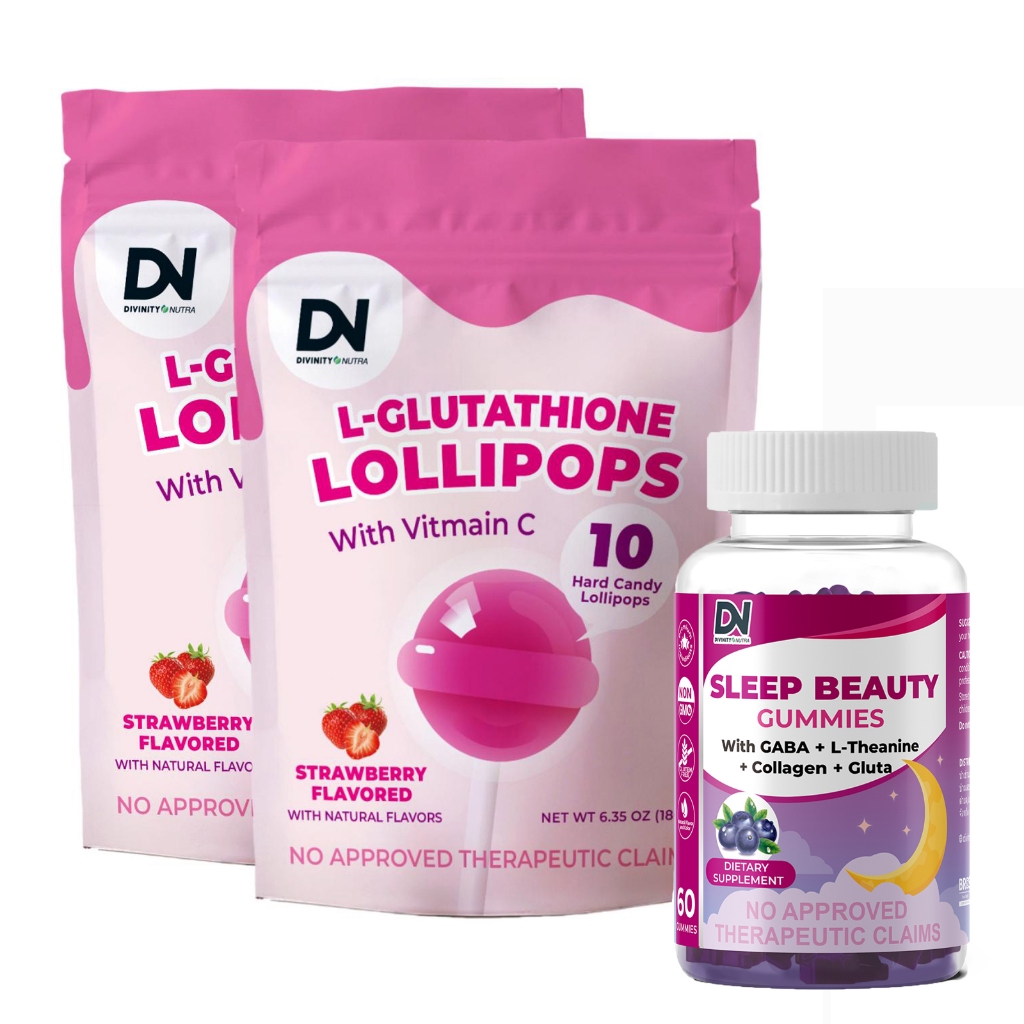 DN Lollipops ลูกอม Vitamin C Hydrolyzed Collagen Peptides L-Glutathione 10pcs + Sleep Beauty Gaba Co