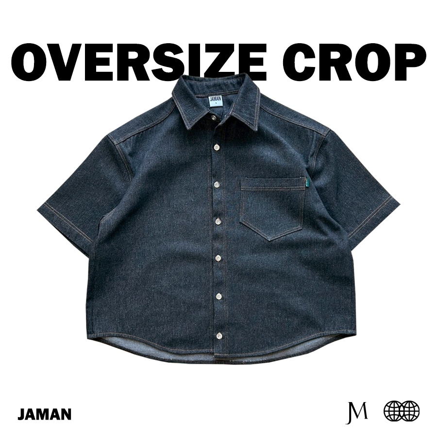 JAMANBKK / OVERSIZE CROP / เสื้อเชิ้ตยีนส์แขนสั้น ทรง Oversize Crop