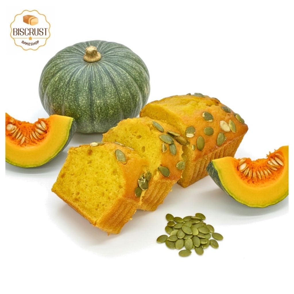 เค้กฟักทอง [Pumpkin Bread] ขนาด 450 กรัม ใช้เนื้อฟักทองสายพันธุ์ไทย บดผสมลงในเค้ก ไม่แต่งสี ใช้เนยสดแท้