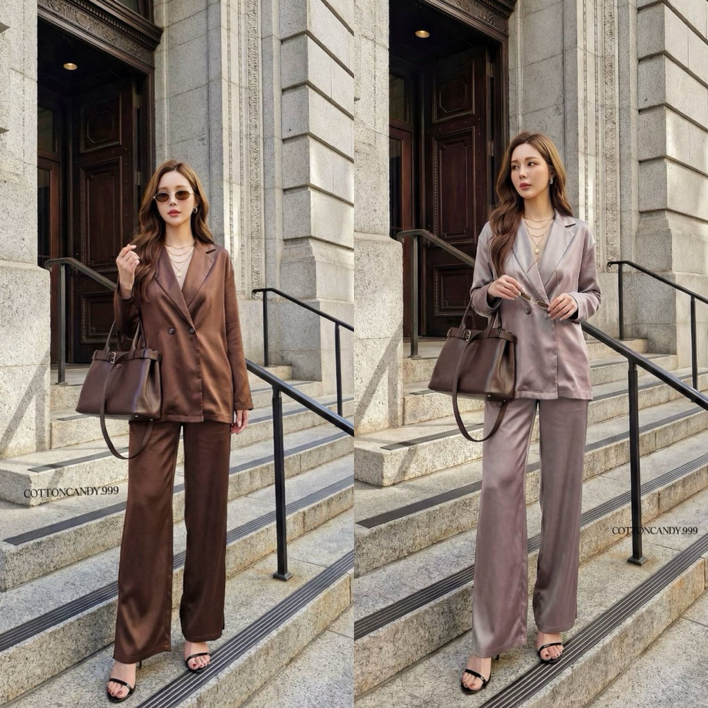 โค้ดลดเหลือ 463.- Cottoncandy New Veva silk korea blazer ชุดเซ็ทสไตล์เบลเซอร์ใส่สบายๆ ผ้าเครปซิลค์เนื้อดี