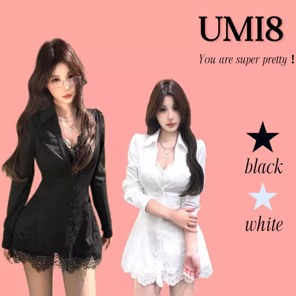 UMI8💝【ในสต็อก】💝 เดรสลูกไม้สุดเซ็กซี่และเย้ายวน สไตล์ใหม่สำหรับฤดูใบไม้ร่วง ทรงเข้ารูปช่วงเอว แขนยาว