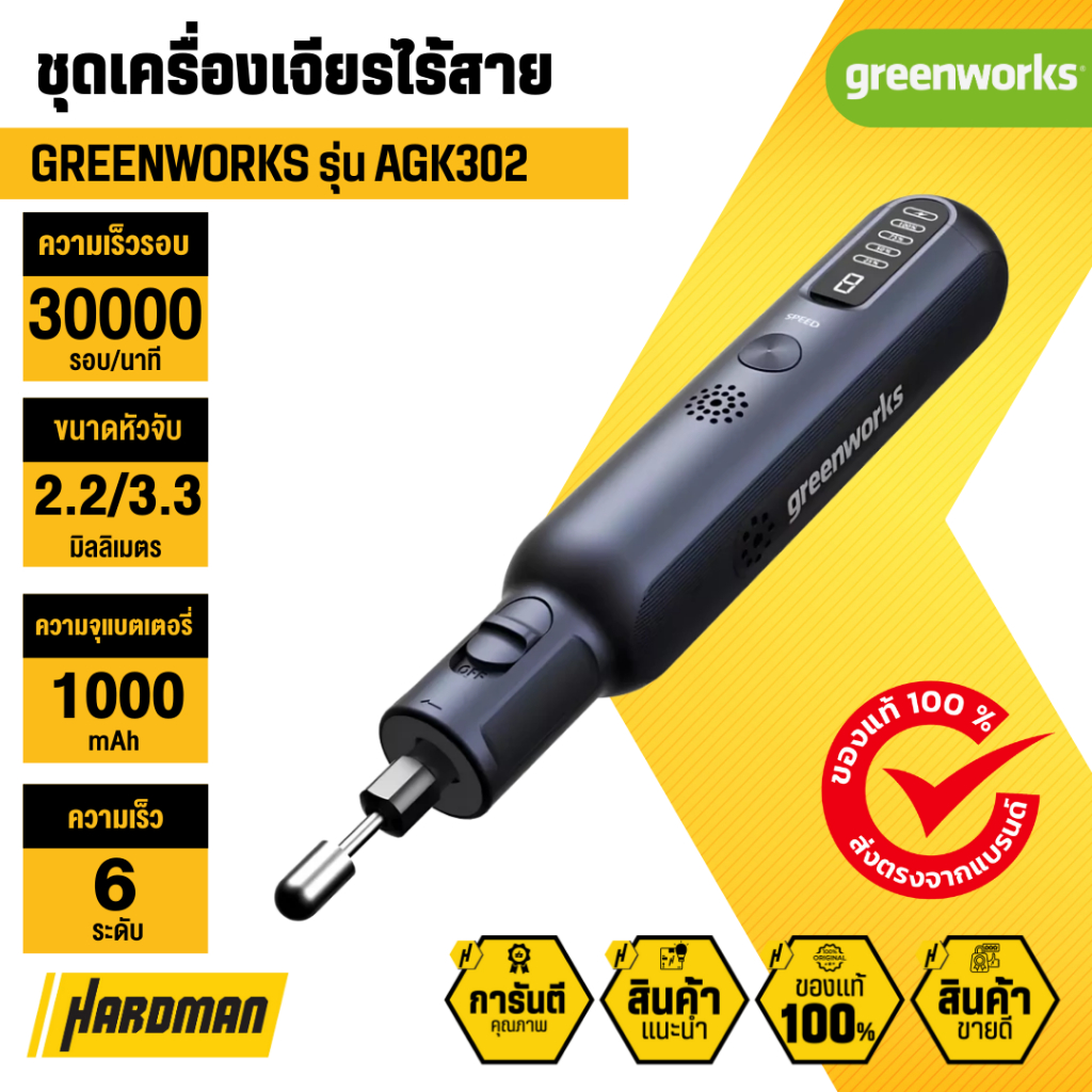 Greenworks AGK302 ชุดเครื่องเจียรไร้สายแบบชาร์จไฟได้ 52 ชิ้น/เซ็ต 8V LED Digital Display