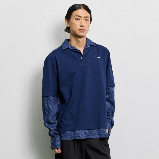 Hunter Studios - เสื้อโปโลตัดต่อเชิ้ตแขนยาว รุ่น layered-effect polo shirt
