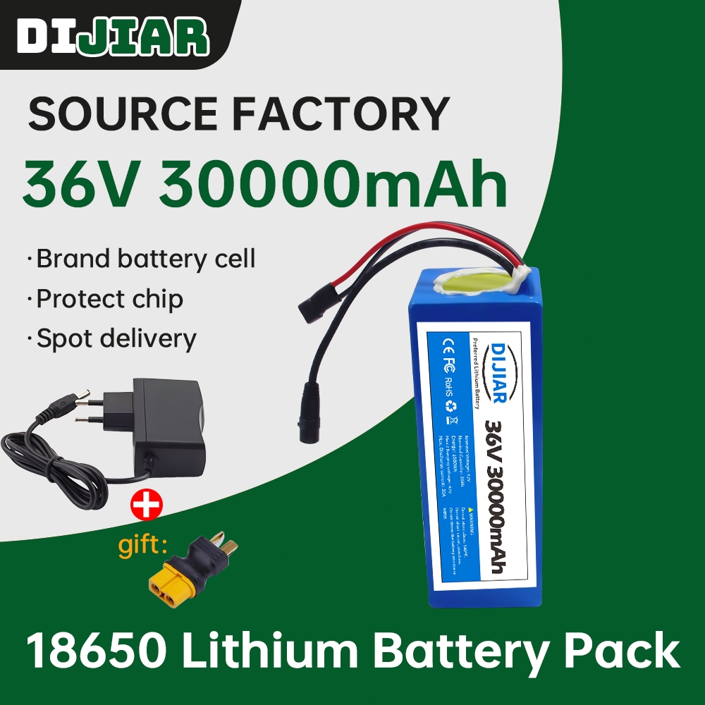 DIJIAR แบตเตอรี่ลิเธียม 36V 30000mAh 18650 สำหรับจักรยานไฟฟ้า สกูตเตอร์ไฟฟ้า และอุปกรณ์ไฟฟ้าขนาดเล็ก