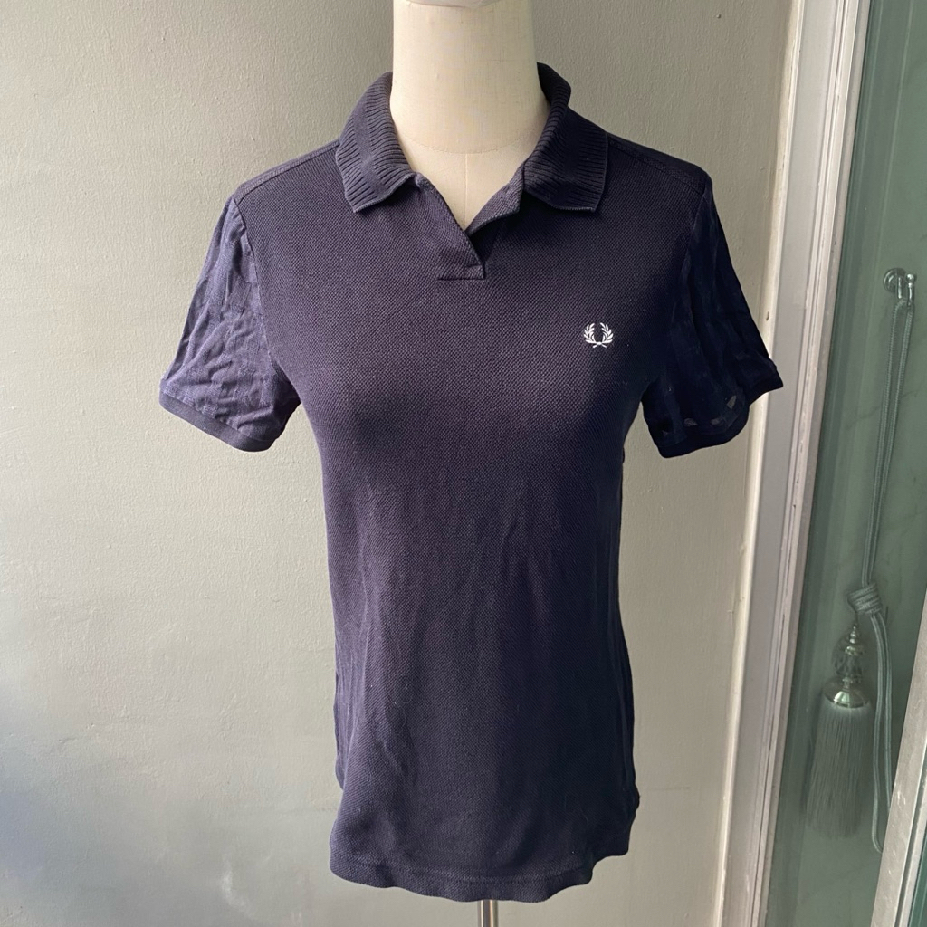 USED Fred Perr❤️ navy blue polo top size UK10