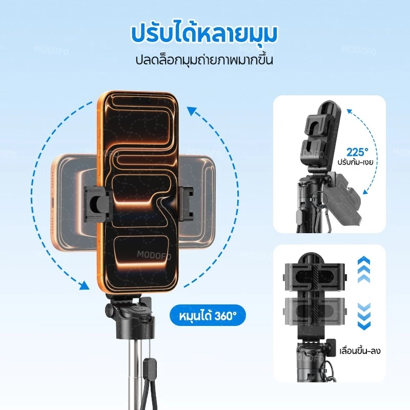 MODOFO M01 Mini ไม้เซลฟี่ รีโมทบลูทูธในตัว ไม้เซลฟี่ขนาดเล็ก หมุน 360° ขาตั้งกล้องมือถือ ถ่ายรูปเด็ด Vlog thumbnail 6
