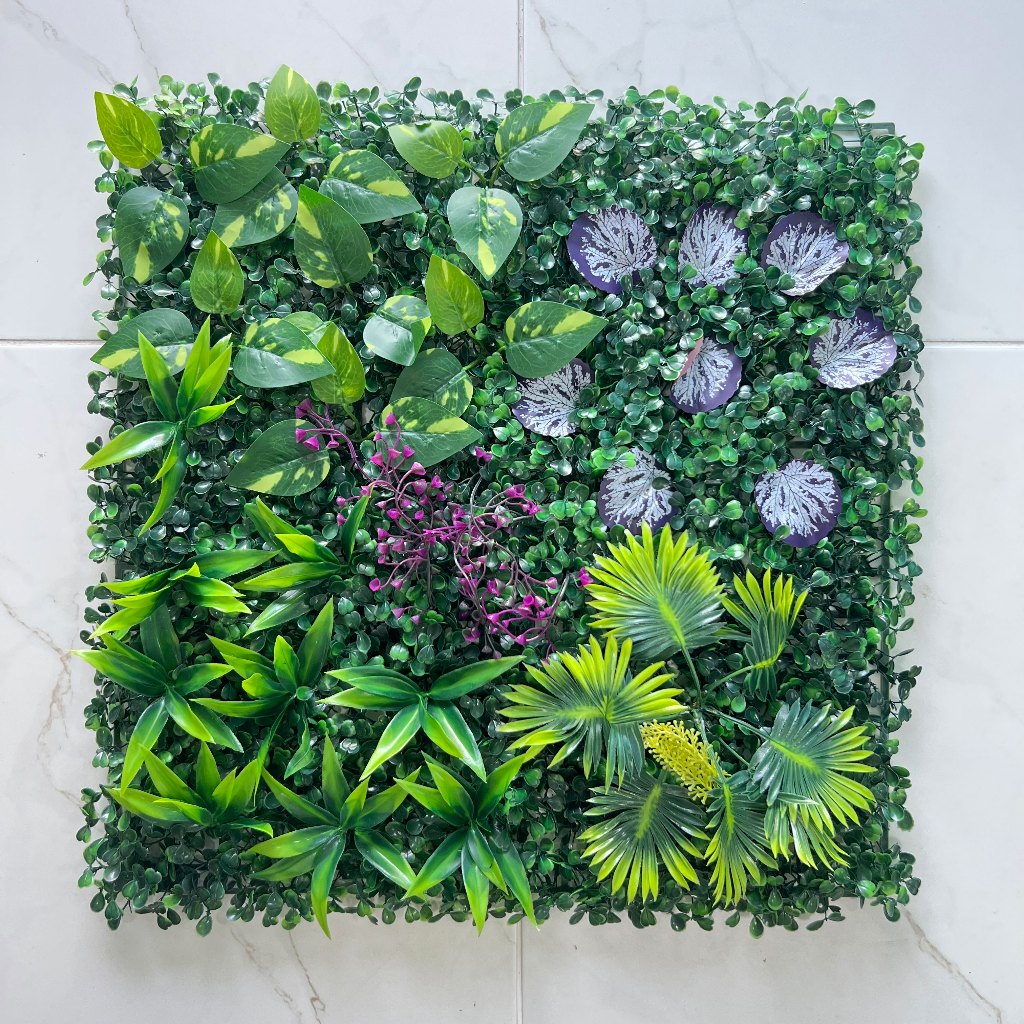 🌿พร้อมส่ง🌼 หญ้าเทียม 50x50cm.  หญ้ามิลาน ใบเฟิรน์ ยูคา กำแพงสวนรั้วต้นไม้ปลอม หญ้าติดผนัง ร้านกาแฟ รั้วกำแพง - รูปที่ 7