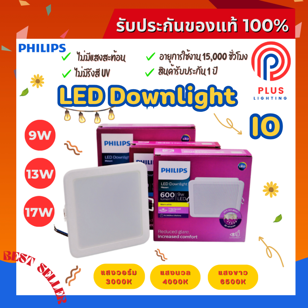 โคมไฟดาวน์ไลท์ Philips 9W,13W,17W LED Downlight (12 ซม./14 ซม./16.5 ซม) รุ่น MESON 59451/59465/59467 (IO) * รุ่นใหม่