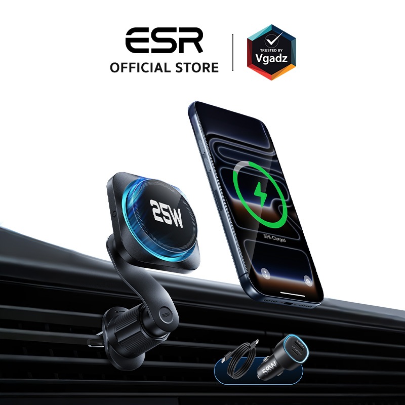 ESR แท่นชาร์จไร้สายติดช่องแอร์ในรถ รุ่น OmniLock Magnetic Car Charger with CryoBoost (25W)