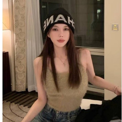 Cynthia_Shop พร้อมส่ง เสื้อสายเดี่ยวไหมพรมขนปุย  สไตล์เกาหลีมุ้งมิ้ง น่ารักฟรุ้งฟริ้งผ้านุ่มไม่หนาใส่สบาย #M2009