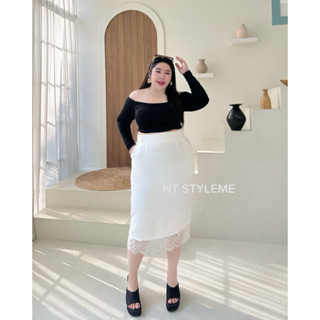 กระโปรงทรงเอปลายกระโปรงแต่งลูกไม้สุดเก๋ใส่แล้วดูแพงมากเอว34-…