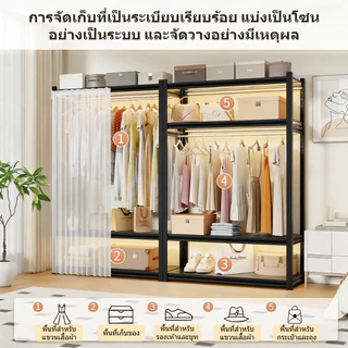 SEVENWOOD ราวตากผ้า ราว ตู้เสื้อผ้า ชั้นวางเสื้อโค้ทห้องนอน ตู้เสื้อผ้าอเนกประสงค์ ราวแขวนเสื้อ ความจุขนาดใหญ่ประกอบง่าย