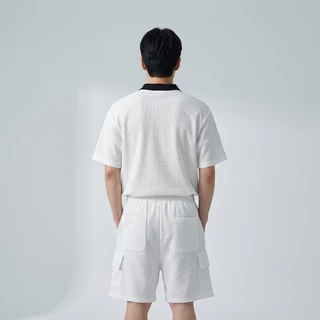 B&R กางเกงขาสั้นผู้ชาย Casual Shorts กางเกงเอวยางยืด ผ้าวาฟเฟิลด์ กระเป๋าความจุสูง ลำลองทรงหลวม ระบายอากาศได้ดีใส่สบาย