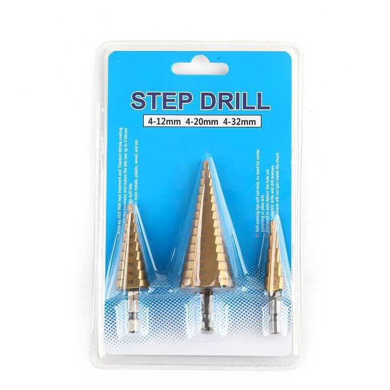 NP-90 ชุดดอกเจดีย์ ดอกเจดีย์ ชุดดดอกสว่านเหล็กทรงกรวยเคลือบไทเทเนียม STEP DRILL SET  เจาะขยาย 3pcs +
