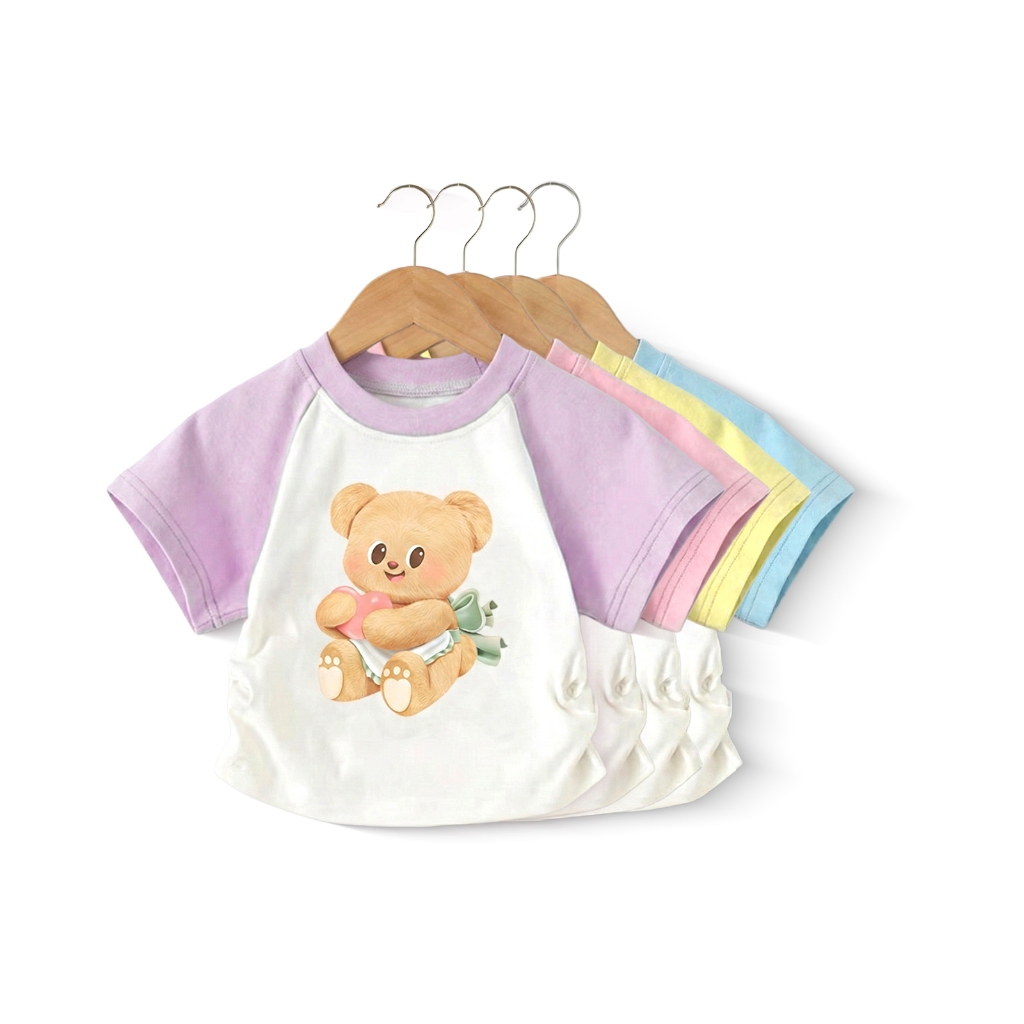 【พร้อมส่ง】เสื้อผ้าเด็ก เสื้อยืด เสื้อแขนสั้น ผ้าฝ้าย สไตล์ลำลอง คอกลม สีชมพู