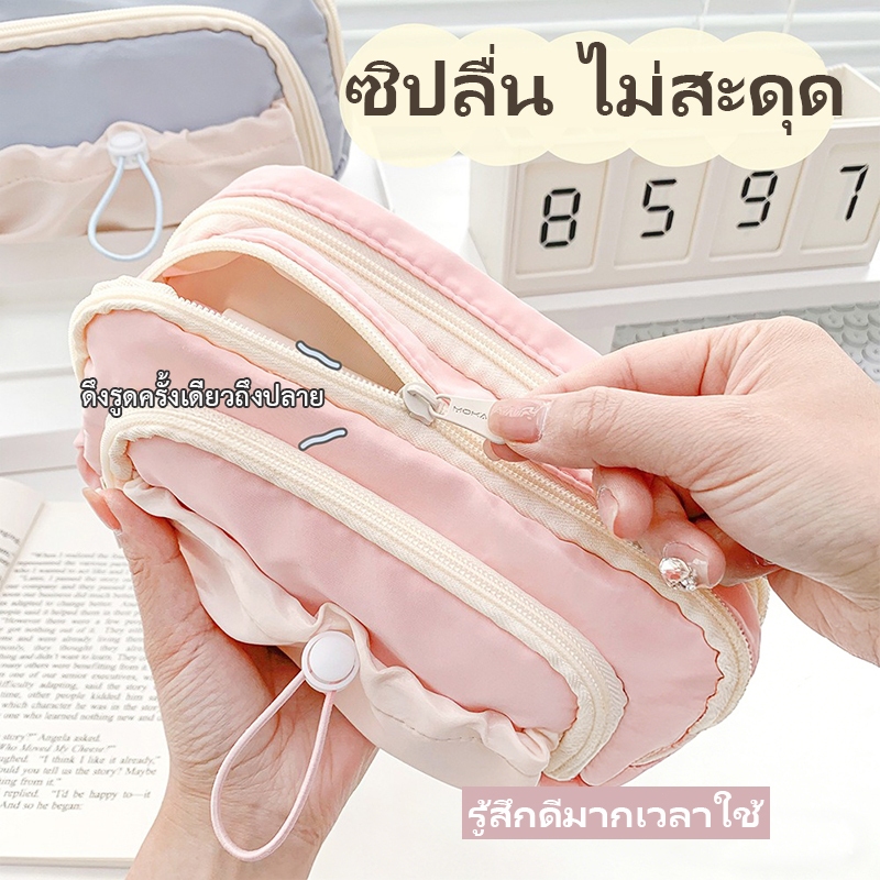พร้อมส่งจากไทย COD กระเป๋าดินสอเชือกรูดสีชมพู ดีไซน์น่ารัก ความจุขนาดใหญ่ ใช้เรียนและพกพาประจำวัน