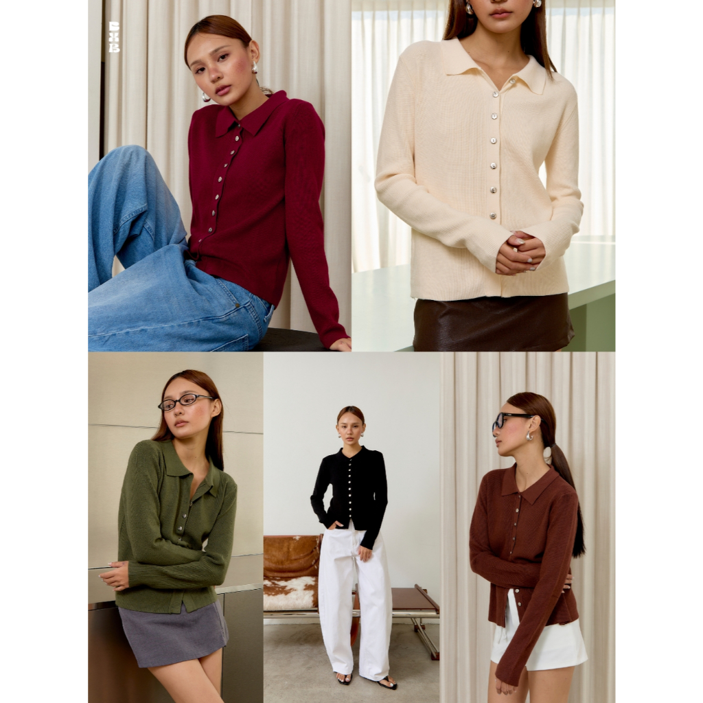 BXB - MOSS POLO CARDIGAN เสื้อโปโลแขนยาว ดีเทลกระดุมสีเงิน