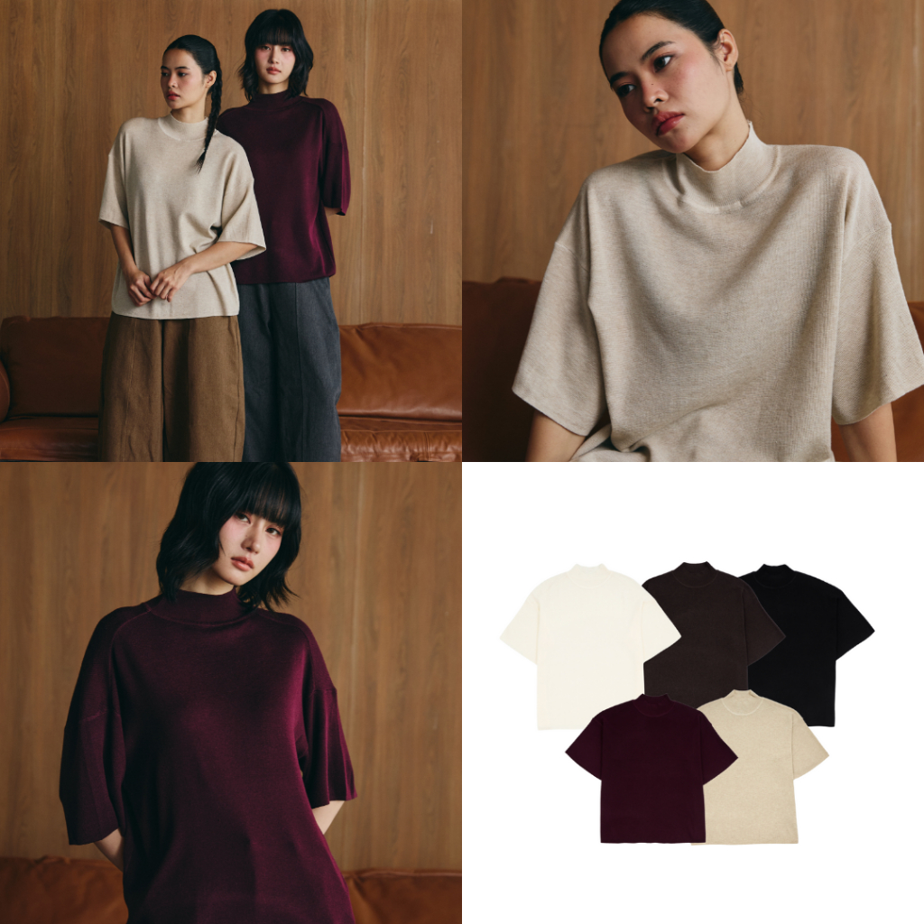 EVERYDAY - Bare Knit เสื้อยืดผ้านิตติ้งคอปีน