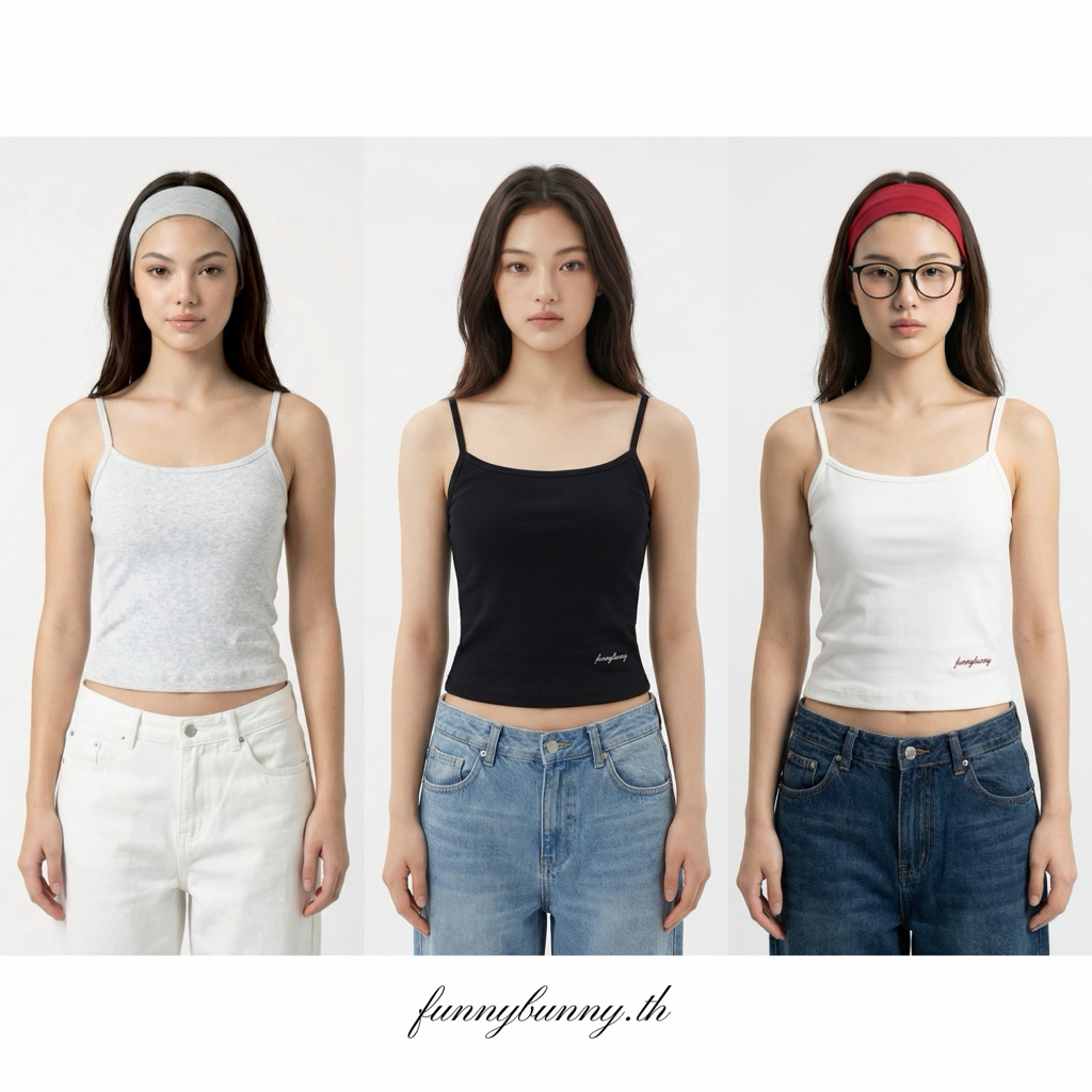 funnybunny - Basic top เสื้อสายเดี่ยว ผ้ายูนิโคล่ ปักโลโก้