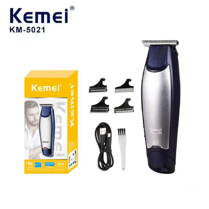 Kemei KM-5021 มืออาชีพผู้ชายที่กันจอนผมไฟฟ้าปัตตาเลี่ยนตัดผมแบบชาร์จไฟได้คุณภาพสูงไร้สายเครื่องโกนหน