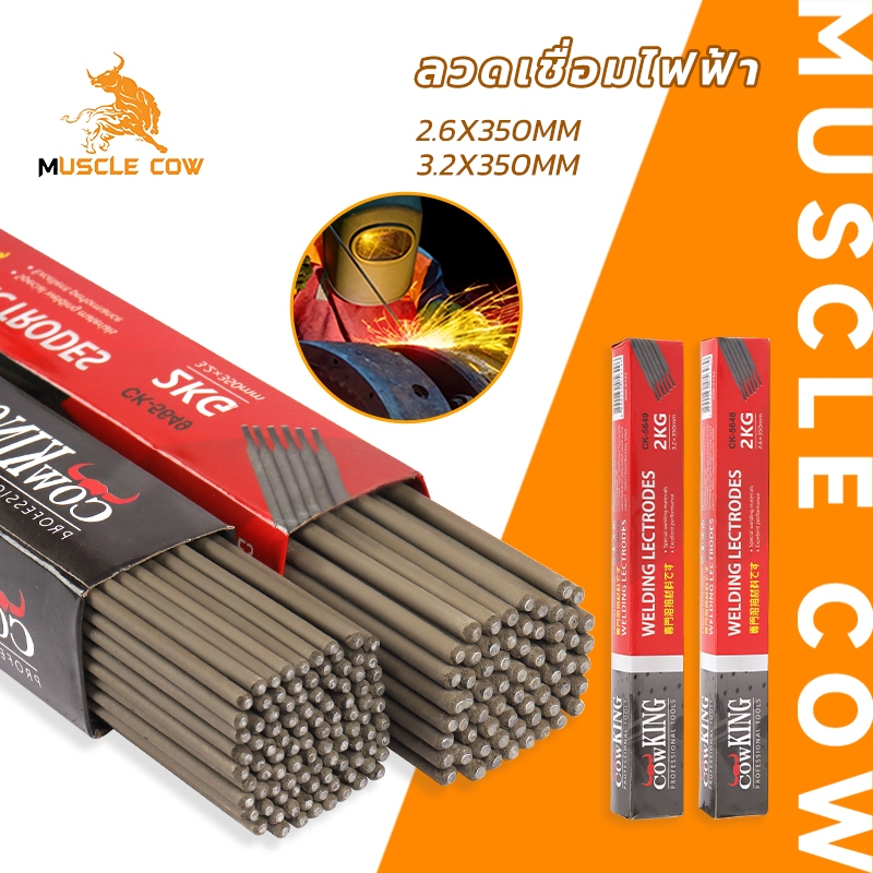MUSCLE COW ลวดเชื่อมไฟฟ้า ขนาด 2.6x350mm/3.2x350mm ลวดเชื่อมเหล็กกล้า คุณภาพสูง สำหรับงานเชื่อมมือ ทนทาน ใช้งานง่าย