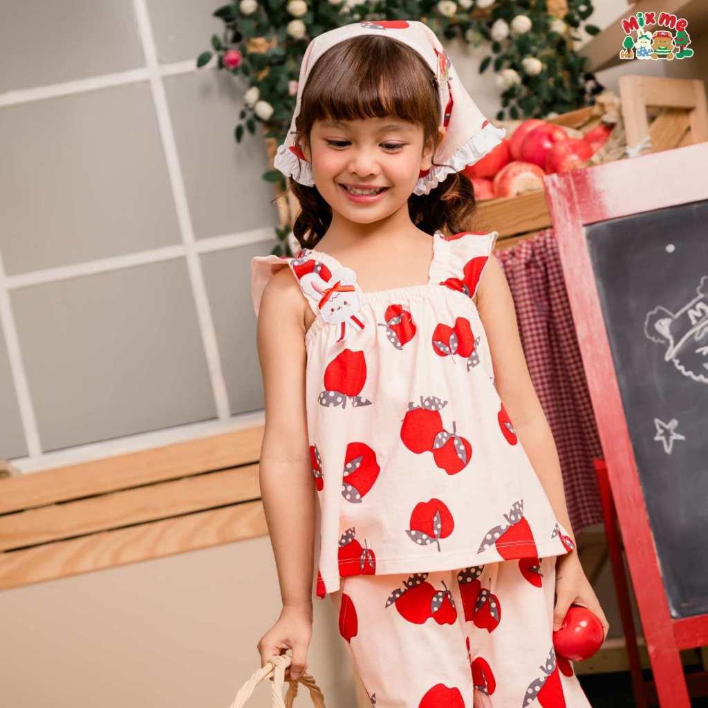 Mix Me เสื้อสายเดี่ยว กางเกงทรงขาบาน ลายแอปเปิ้ล ผ้า Single Jersey เด็กหญิง อายุ 1-7 ปี เสื้อผ้าเด็ก รุ่น 500452/500453 - รูปที่ 3