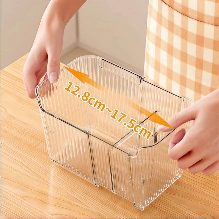 ถาดใส่ของอเนกประสงค์ ยืดได้หดได้ มาพร้อมแผ่นกั้นถอดออกได้ กล่องจัดระเบียบตู้เย็น ของใช้จุกจิกต่างๆ พลาสติกใส แข็งแรง